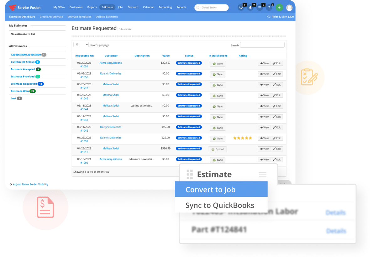 estimate screenshot in field service software